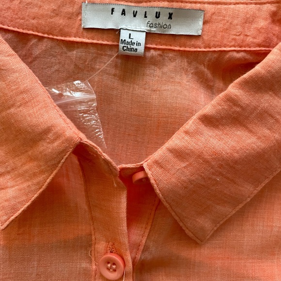 FAVLUX Short Sleeve Button Down High Low Blouse Large - Picture 3 of 5